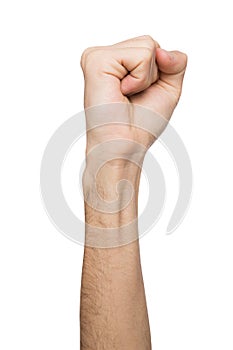 Hand gesture, man clenched fist, ready to punch