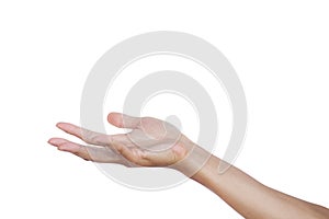 Hand gesture open up seem like a holding something empty isolated on white background