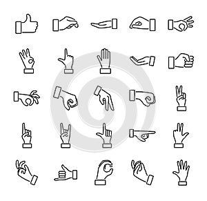 Hand gesture outline vector illustration icon collection set.