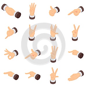 Hand gesture pointer icons set, isometric style