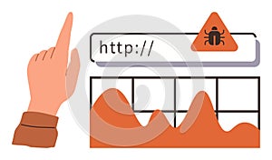 Alert for Website Security Risk with Malware Warning and Data Analytics Chart