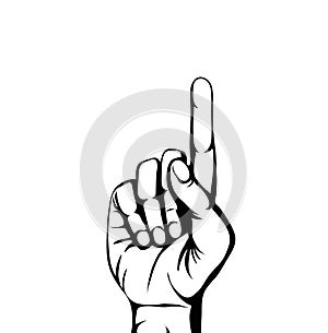 Hand gesture pointing up. The index finger raised. Empty space f