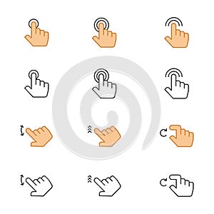 Hand gesture on screen icon set
