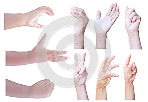 Hand gesture set collection of black skin girl and old woman isolated on white background