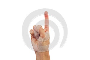 Hand gesture showing I disagree on a white background