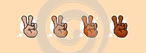 Hand gesture V sign for victory or peace line art vector icon illustration. peace illustration isolated on white background