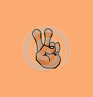 Hand gesture V sign for victory or peace line art vector icon illustration. peace illustration isolated on white background