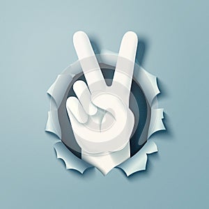 Hand gesture V sign for victory or peace. Peace sign. Paper Art Vector Illustration