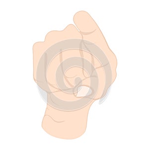 Hand gesture, wrist with fingers with sign pointing to you, language icon, logo, symbol emotion. Drawing bent fingers isolated on