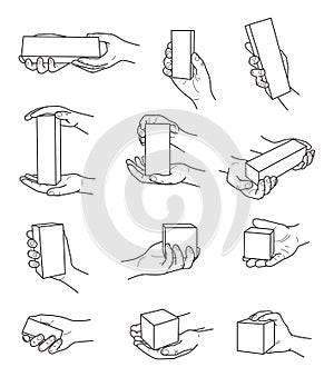 Hand gestures with box contour vector set