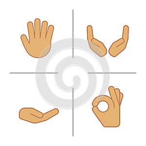 Hand gestures color icons set