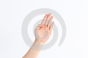 Hand gestures compared to English letters in front of white background