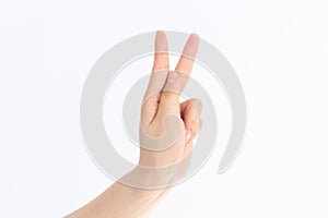 Hand gestures compared to English letters in front of white background