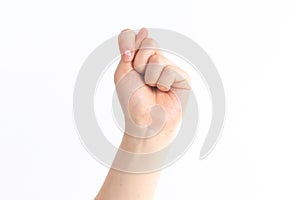 Hand gestures compared to English letters in front of white background