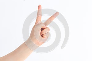 Hand gestures compared to English letters in front of white background