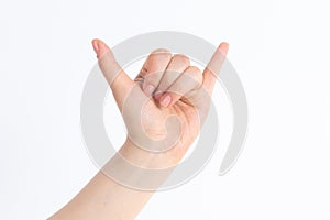 Hand gestures compared to English letters in front of white background