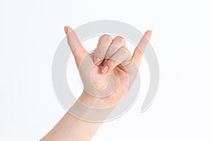 Hand gestures compared to English letters in front of white background