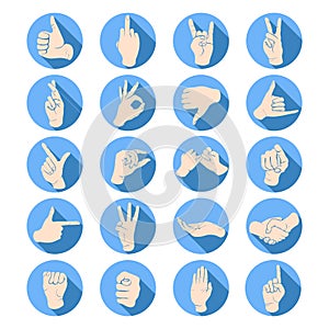 Hand gestures, finger marks, sign language icon set, stencil, logo, silhouette. Drawing of wrist, hands showing various symbol in