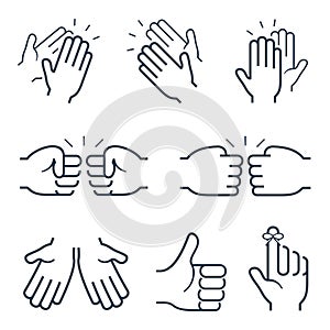 Hand gestures icon set: clapping, brofisting and other