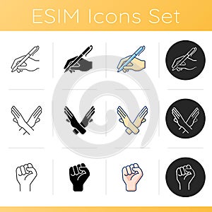 Hand gestures icons set