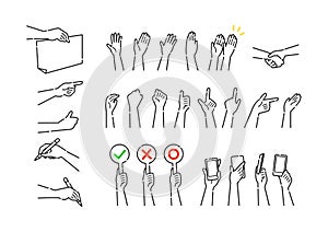 Hand gestures icons set. Vector flat style set of various hands gestures.
