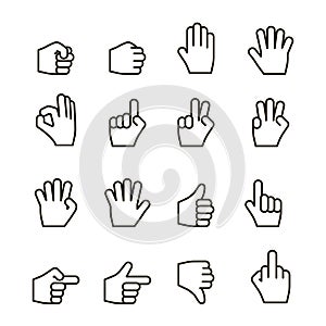 Hand gestures iconset, contour flat photo