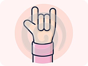 Hand Gestures of love, This is a raised hand with the palm facing  forward means I love you, vector design and isolated background