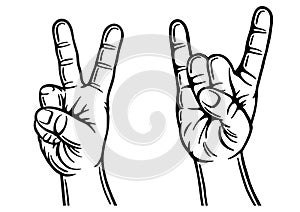 Hand gestures. Outline silhouette. Design element. Vector illustration isolated on white background. Template for books, stickers