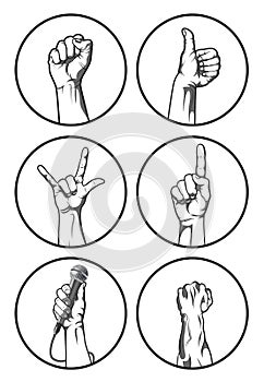 Hand gestures set. Illustration of vector avatar human hands.
