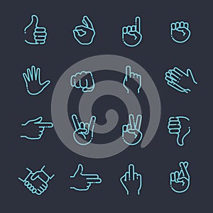 Hand gestures thin line icon set photo