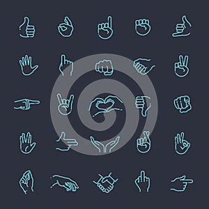 Hand gestures thin line icon set photo