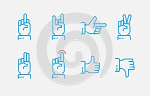 Hand gestures thin line icon set. Vector touch screen gestures icons in thin line style