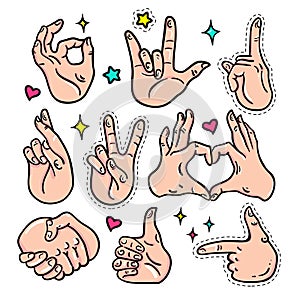Hand gestures - vector isolated stickers set