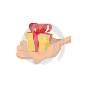 Hand with gift cartoon icon
