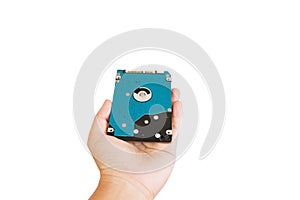 Hand give or presenting harddisk drive hardware for computer or