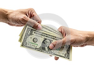 Hand giving dollar or paying for something.Business and financial concept