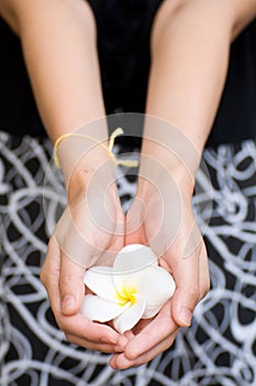 Hand giving exotic flowers