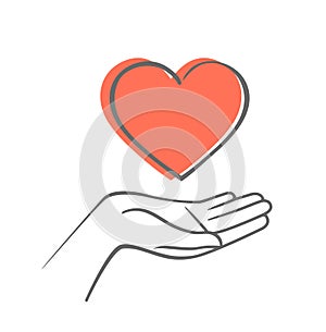 Hand Giving Love Symbol. Hand draw vector icon with heart