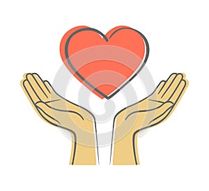 Hand Giving Love Symbol. Hand draw vector icon with heart