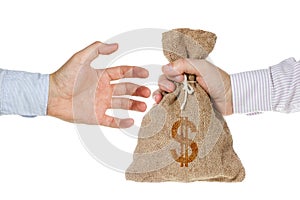 Hand giving a money bag