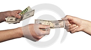 Hand giving money to other hand photo