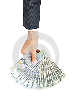 Hand giving money - United States dollar (USD) bills