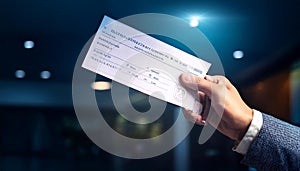 Hand Giving Payroll Cheque. Paycheck