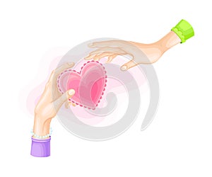 Hand Giving Pink Heart to Another as Love and Fondness Symbol Vector Illustration photo