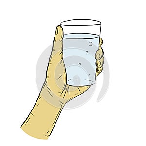 Hand with glass of water.