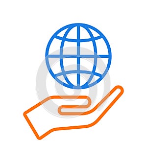 Hand giving globe icon logo