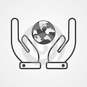 Hand with globe vector icon sign symbol