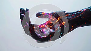 Hand with glowing network of lights, futuristic design. Technology and innovation concept