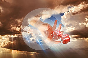 hand of god divine roll rolling throw dice heaven clouds sky skies game choice fate numbers