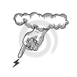 Hand of God engraving vector illustration